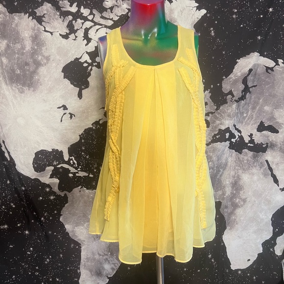 EUC sheer Flora designed in Paris tank blouse size L Yellow - Picture 2 of 9